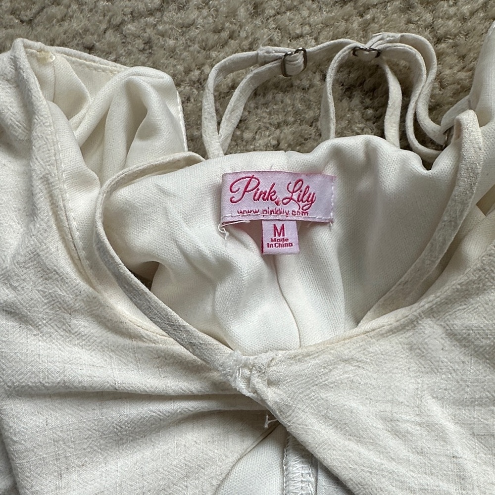 Pink Lily Cream Ruffle Romper - Picture 3 of 5